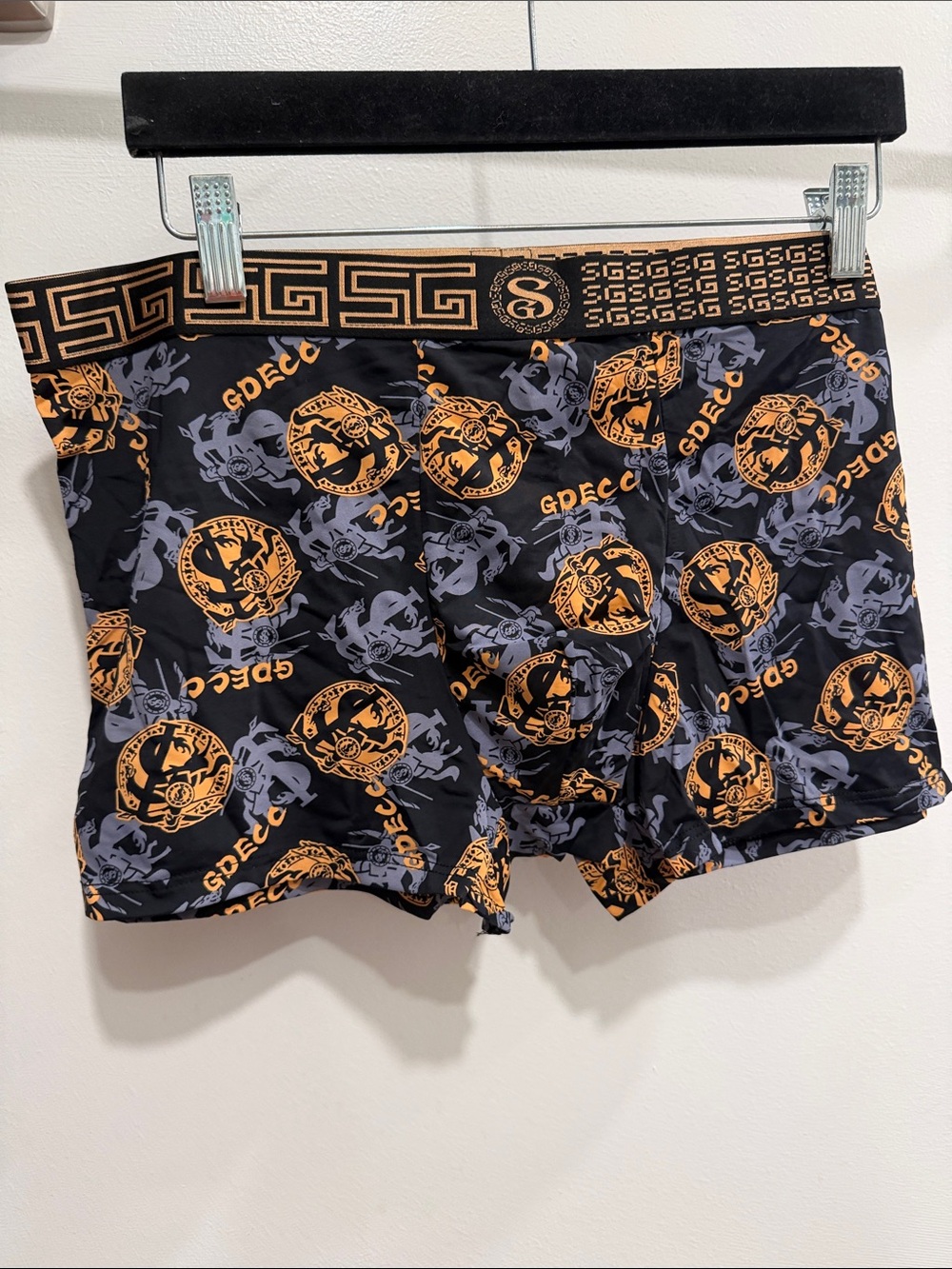Men's Black Boxer Briefs with Orange Graphic Pattern